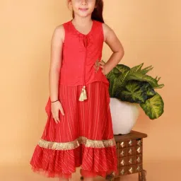 Lil Drama Kids Red Printed Dress with Cape-picture-35