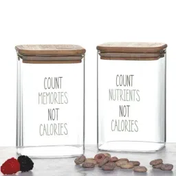 Goodhomes Transparent Glass Storage Jar With Straw & Wooden Lid (1.2 L) - Set of 2-picture-25