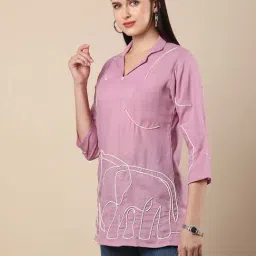 Fashor Pink Cotton A-Line Fit Embroidered Kurti image 4