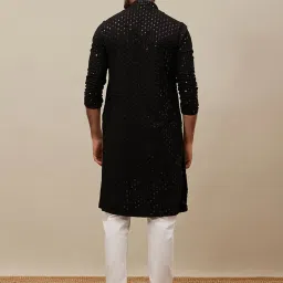 Manyavar Black & White Regular Fit Embroidered Kurta & Pyjamas Set image 2