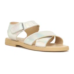 Bubblegummers by Bata Kids Silver & Beige Cross Strap Sandals image 2