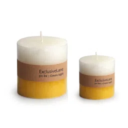 ExclusiveLane Green Apple Yellow & White Soy Wax Pillar Scented Candles - Set of 2 image 2
