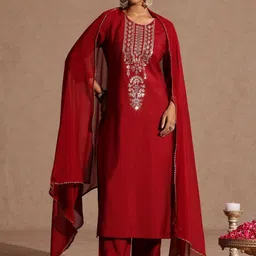 Janasya Women Floral Embroidered Kurta with Trousers & Dupatta-picture-15