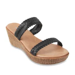Mochi Women's Black Casual Wedges image 2