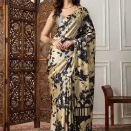 Saree Mall Beige Printed Sarees With Unstitched Blouse-image-31