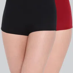 Lyra Red & Black Cotton Boy Shorts Panties - Pack Of 2 image 2