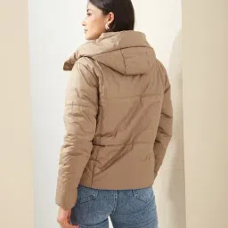 Latin Quarters Beige Solid Hooded Jacket image 2