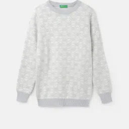 United Colors of Benetton Kids White & Lilac Self Design Full Sleeves Sweater-picture-33