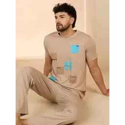 Sweet Dreams Beige Regular Fit Geometric Lounge Set image 4