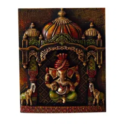 Unravel India 'Ganesh with Tusker Duo' Multicolor Wooden  Wall Showpiece - Set of 1 image 2