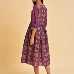W Purple Cotton Embellished A-Line Dress image 2