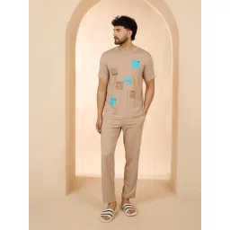 Sweet Dreams Beige Regular Fit Geometric Lounge Set image 3