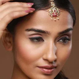 Aatmana Gold-Plated Maroon & Green AD-Studded & Beaded Handcrafted Maang Tikka for Women & Girls image 2