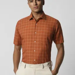 Van Heusen Orange Regular Fit Checks Shirt-image-34