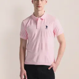 U.S. Polo Assn. Pink Cotton Slim Fit Striped Polo T-Shirt-picture-20