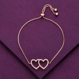 Kai Jewel Sterling Silver Rose Gold Twinning Hearts Link Adjustable Bracelet-image-37