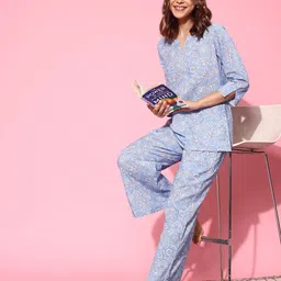 ETC Floral Printed Pure Cotton Night Suit-image-85