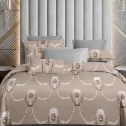 Ariana Venice Abstract Beige 600 TC Cotton Super king Bedsheet with 2 Pillow Covers-image-4