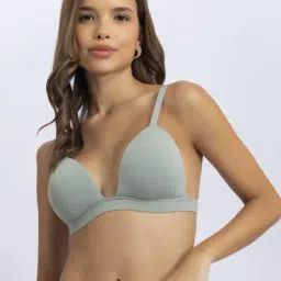 Chelvet Green Nylon Solid Lightly Padded Non-Wired Half Coverage Plunge Bra Bra image 4