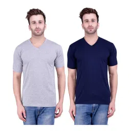Weardo Grey & Navy Blue Cotton T-Shirt image 1