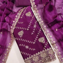 LeeliPeeri Designer Floral Embroidered Zari Silk Unstitched Dress Material-picture-40