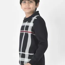 Crimsoune Club Kids Navy Chequered Full Sleeves Sweatshirt image 3