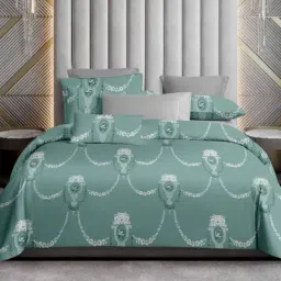Ariana Venice Abstract Aqua 600 TC Cotton Super king Bedsheet with 2 Pillow Covers-image-54