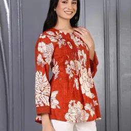 W Red Cotton Regular Fit Floral Print Top image 4