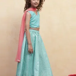 Biba Girls Turquoise Printed Lehenga Sets image 4