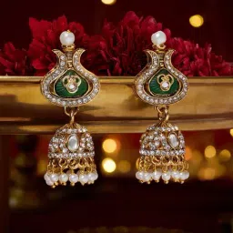 Zaveri Pearls Green Stone Dazzling Austrian Diamonds Ethnic Jhumki Earrings-picture-18