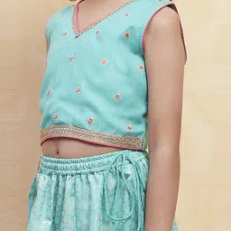 Biba Girls Turquoise Printed Lehenga Sets image 5