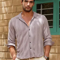 Campus Sutra Purple Polycotton Regular Fit Self Design Shirt-image-9