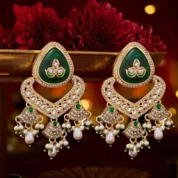 Zaveri Pearls Green Stones Beads Kundan Traditional Dangler Earrings-picture-39