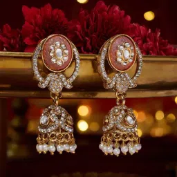 Zaveri Pearls Pink Stone Dazzling Austrian Diamonds Ethnic Jhumki Earrings-picture-24