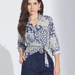 Latin Quarters Blue Polyester Floral Shirt-picture-3