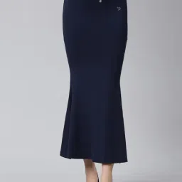 TWIN BIRDS Navy Plain Saree Shapewear-image-2