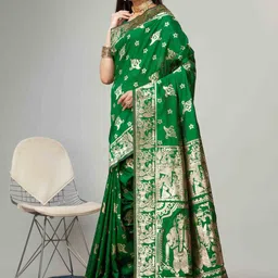 RATNAVALI Ethnic Motifs Zari Silk Blend Heavy Work Banarasi Saree image 4