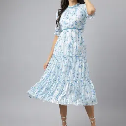 Latin Quarters Blue & White Floral Print Midi Dress-picture-14