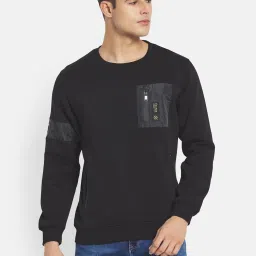 Octave Black Round Neck Regular Fit Sweatshirt image 1