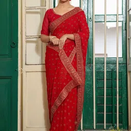 Mitera Ethnic Motifs Embroidered Pure Chiffon Saree image 3