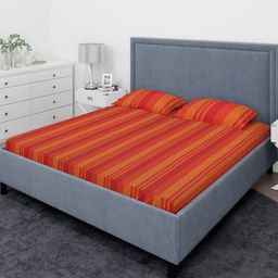 THE CONVERSION Red & Orange Striped Pure Cotton 210 TC King Bedsheet Set-2.28 m x 2.40 m-picture-36