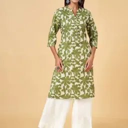 Rangmanch By Pantaloons Green Cotton Printed Straight Kurta-picture-17
