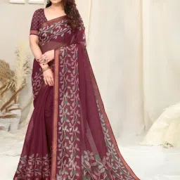 MIRCHI FASHION Maroon Floral Print Saree With Unstitched Blouse Piece-picture-21