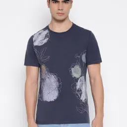 Guess Treated Flower Mid Organic Stream Smart Blue Floral/Botanical Round Neck Slim Fit T-Shirt-picture-35