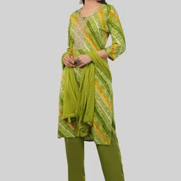 EELIKA Bandhani Printed Sequinned Pure Cotton Kurta With Trousers & Dupatta-picture-32