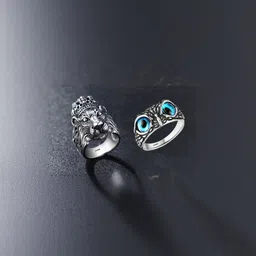 J.S ENTERPRISES Unisex Set of 2 Oxidised Stainless Steel Finger Rings-picture-40