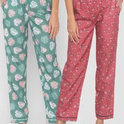 FashionRack Women Brown & Green Pack of 2 Cotton Printed Lounge Pants-picture-32
