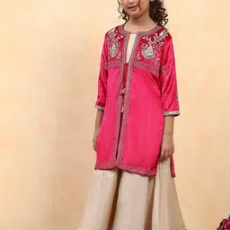 Biba Girls Ethnic Motifs Embroidered Thread Work Pure Cotton Kurta with Palazzos image 3