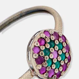 anouk Sangria Silver Plated & Multicoloured Stone Studded floral shaped adjustable Bangle image 4