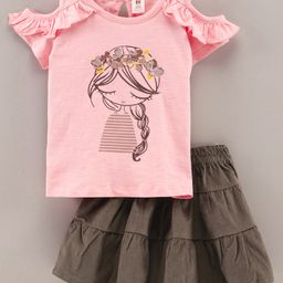 ToffyHouse Cold Shoulder Sleeves Top & Skirt Set Girl Print - Peach-image-75